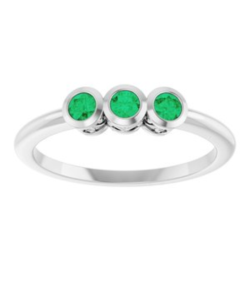 71996 Ring Set Platinum Natural Emerald Round 3 Mm Polished Natural Emerald 3-Stone Ring