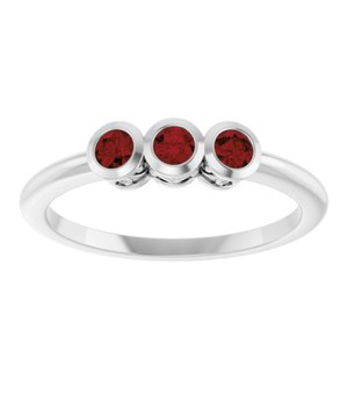 71996 Ring Set Platinum Natural Mozambique Garnet Round 3 Mm Polished Natural Mozambique Garnet 3-Stone Ring