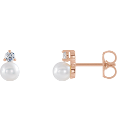 86719 Earring Set Cultured White Freshwater Pearl Pearl 4.0-4.5 Mm 14K Rose Natural Diamond Pair Friction Backs Included Polished Cultured White Freshwater Pearl And 18 Ctw Natural Diamond Earrings