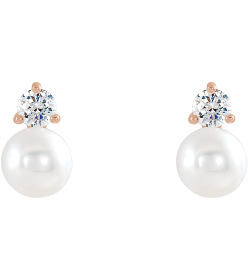 86719 Earring Set Cultured White Freshwater Pearl Pearl 4.0-4.5 Mm 14K Rose Natural Diamond Pair Friction Backs Included Polished Cultured White Freshwater Pearl And 18 Ctw Natural Diamond Earrings