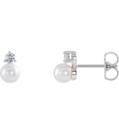86719 Earring Set Cultured White Freshwater Pearl Pearl 5.0-5.5 Mm 14K White Natural Diamond Pair Friction Backs Included Polished Cultured White Freshwater Pearl And 15 Ctw Natural Diamond Earrings