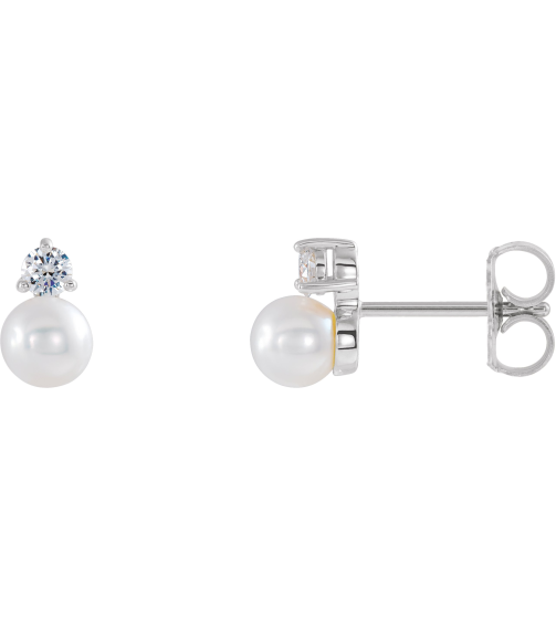 86719 Earring Set Cultured White Freshwater Pearl Pearl 5.0-5.5 Mm 14K White Natural Diamond Pair Friction Backs Included Polished Cultured White Freshwater Pearl And 15 Ctw Natural Diamond Earrings