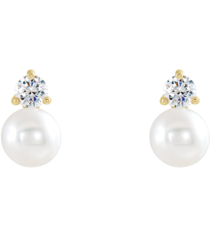 86719 Earring Set Cultured White Freshwater Pearl Pearl 5.0-5.5 Mm 14K Yellow Natural Diamond Pair Friction Backs Included Polished Cultured White Freshwater Pearl And 15 Ctw Natural Diamond Earrings