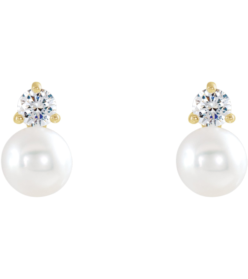 86719 Earring Set Cultured White Freshwater Pearl Pearl 5.0-5.5 Mm 14K Yellow Natural Diamond Pair Friction Backs Included Polished Cultured White Freshwater Pearl And 15 Ctw Natural Diamond Earrings