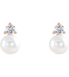 86719 Earring Set Cultured White Freshwater Pearl Pearl 5.0-5.5 Mm 14K Rose Natural Diamond Pair Friction Backs Included Polished Cultured White Freshwater Pearl And 15 Ctw Natural Diamond Earrings
