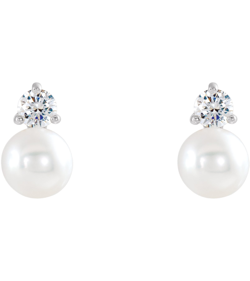 86719 Earring Set Cultured White Freshwater Pearl Pearl 5.0-5.5 Mm Sterling Silver Natural Diamond Pair Friction Backs Included Polished Cultured White Freshwater Pearl And 15 Ctw Natural Diamond Earrings
