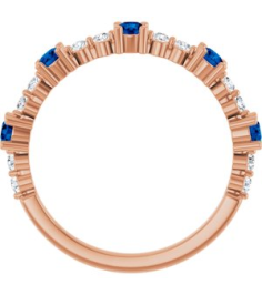 72051 Ring Set 14K Rose Lab-Grown Blue Sapphire Round 2.5 Mm Natural Diamond Polished Lab-Grown Blue Sapphire And 16 Ctw Natural Diamond Stackable Ring