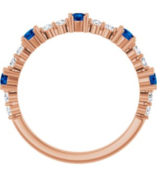 72051 Ring Set 14K Rose Lab-Grown Blue Sapphire Round 2.5 Mm Natural Diamond Polished Lab-Grown Blue Sapphire And 16 Ctw Natural Diamond Stackable Ring