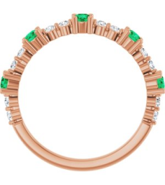 72051 Ring Set 14K Rose Lab-Grown Emerald Round 2.5 Mm Natural Diamond Polished Lab-Grown Emerald And 16 Ctw Natural Diamond Stackable Ring