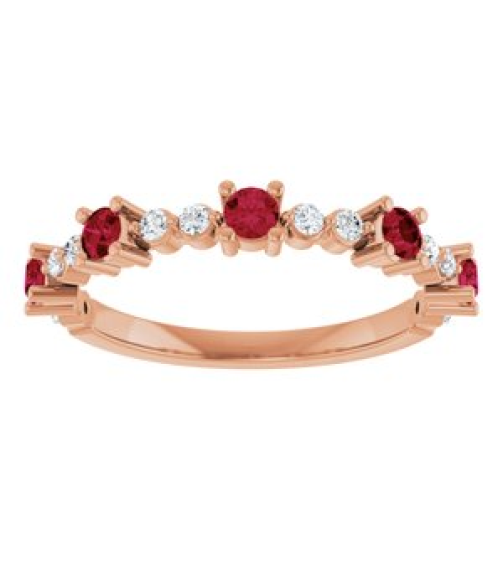 72051 Ring Set 14K Rose Lab-Grown Ruby Round 2.5 Mm Natural Diamond Polished Lab-Grown Ruby And 16 Ctw Natural Diamond Stackable Ring