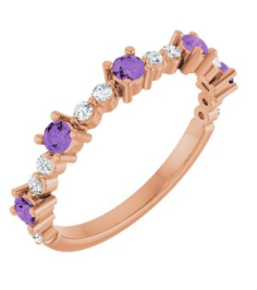 72051 Ring Set 14K Rose Natural Amethyst Round 2.5 Mm Natural Diamond Polished Natural Amethyst And 16 Ctw Natural Diamond Stackable Ring