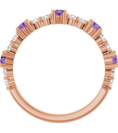 72051 Ring Set 14K Rose Natural Amethyst Round 2.5 Mm Natural Diamond Polished Natural Amethyst And 16 Ctw Natural Diamond Stackable Ring