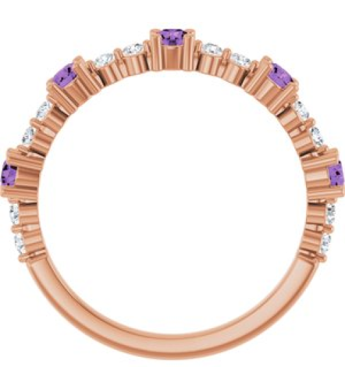 72051 Ring Set 14K Rose Natural Amethyst Round 2.5 Mm Natural Diamond Polished Natural Amethyst And 16 Ctw Natural Diamond Stackable Ring