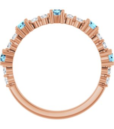 72051 Ring Set 14K Rose Natural Aquamarine Round 2.5 Mm Natural Diamond Polished Natural Aquamarine And 16 Ctw Natural Diamond Stackable Ring