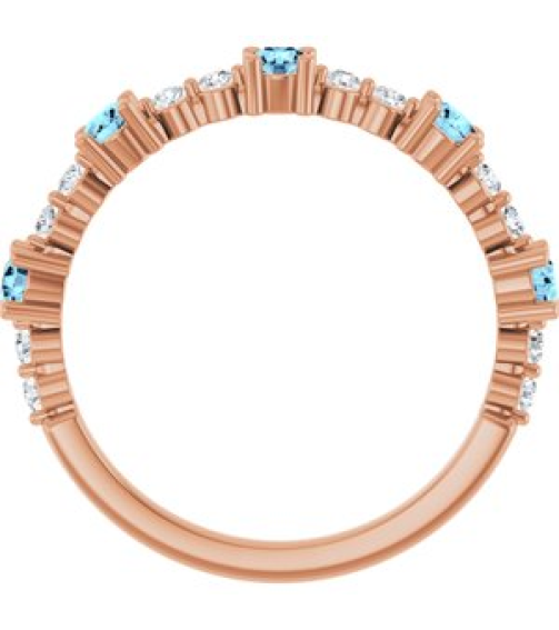 72051 Ring Set 14K Rose Natural Aquamarine Round 2.5 Mm Natural Diamond Polished Natural Aquamarine And 16 Ctw Natural Diamond Stackable Ring