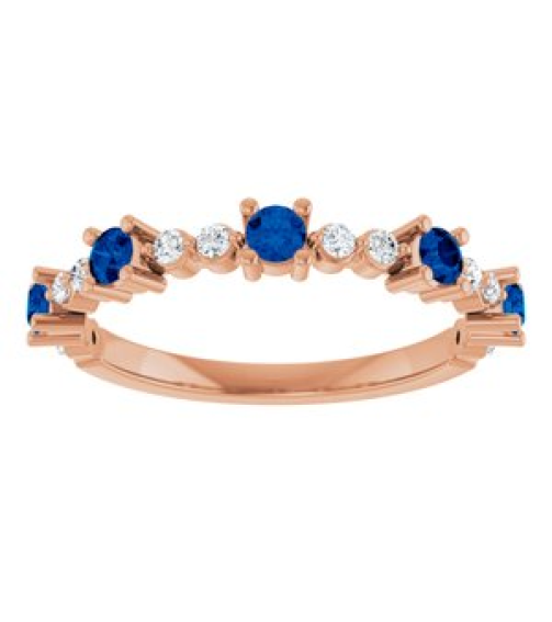 72051 Ring Set 14K Rose Natural Blue Sapphire Round 2.5 Mm Natural Diamond Polished Natural Blue Sapphire And 16 Ctw Natural Diamond Stackable Ring