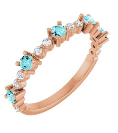72051 Ring Set 14K Rose Natural Blue Zircon Round 2.5 Mm Natural Diamond Polished Natural Blue Zircon And 16 Ctw Natural Diamond Stackable Ring