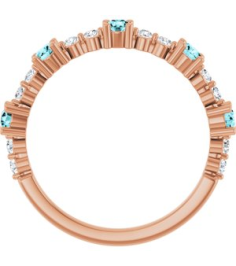 72051 Ring Set 14K Rose Natural Blue Zircon Round 2.5 Mm Natural Diamond Polished Natural Blue Zircon And 16 Ctw Natural Diamond Stackable Ring