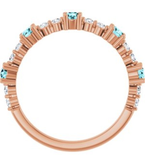 72051 Ring Set 14K Rose Natural Blue Zircon Round 2.5 Mm Natural Diamond Polished Natural Blue Zircon And 16 Ctw Natural Diamond Stackable Ring