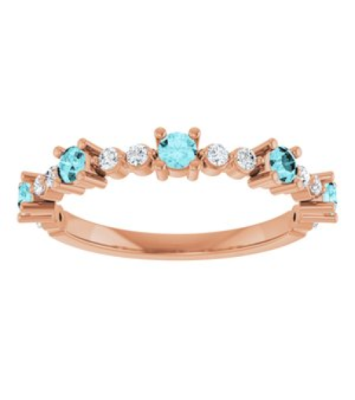 72051 Ring Set 14K Rose Natural Blue Zircon Round 2.5 Mm Natural Diamond Polished Natural Blue Zircon And 16 Ctw Natural Diamond Stackable Ring