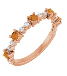72051 Ring Set 14K Rose Natural Citrine Round 2.5 Mm Natural Diamond Polished Natural Citrine And 16 Ctw Natural Diamond Stackable Ring
