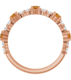 72051 Ring Set 14K Rose Natural Citrine Round 2.5 Mm Natural Diamond Polished Natural Citrine And 16 Ctw Natural Diamond Stackable Ring