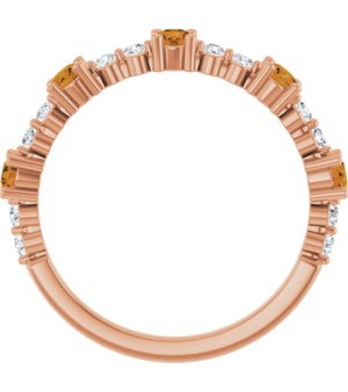 72051 Ring Set 14K Rose Natural Citrine Round 2.5 Mm Natural Diamond Polished Natural Citrine And 16 Ctw Natural Diamond Stackable Ring