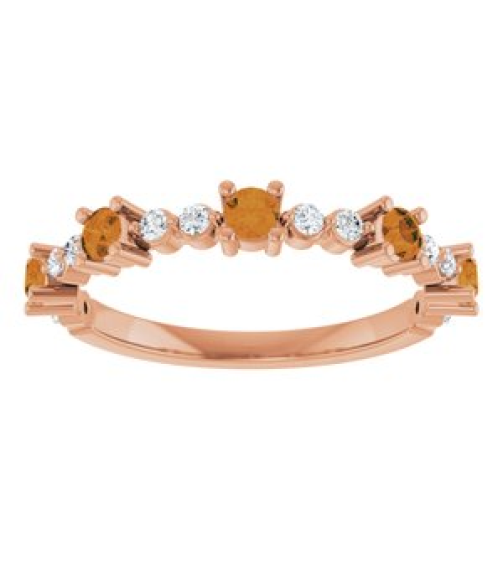 72051 Ring Set 14K Rose Natural Citrine Round 2.5 Mm Natural Diamond Polished Natural Citrine And 16 Ctw Natural Diamond Stackable Ring