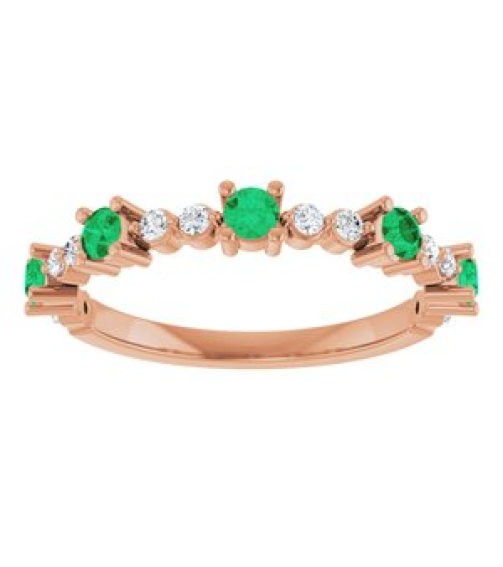 72051 Ring Set 14K Rose Natural Emerald Round 2.5 Mm Natural Diamond Polished Natural Emerald And 16 Ctw Natural Diamond Stackable Ring