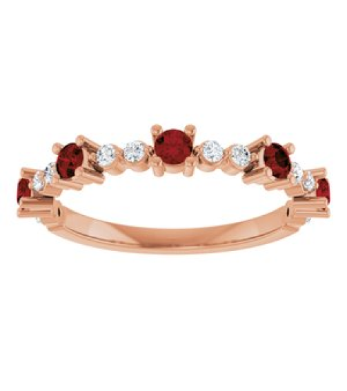72051 Ring Set 14K Rose Natural Mozambique Garnet Round 2.5 Mm Natural Diamond Polished Natural Mozambique Garnet And 16 Ctw Natural Diamond Stackable Ring