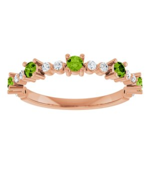72051 Ring Set 14K Rose Natural Peridot Round 2.5 Mm Natural Diamond Polished Natural Peridot And 16 Ctw Natural Diamond Stackable Ring
