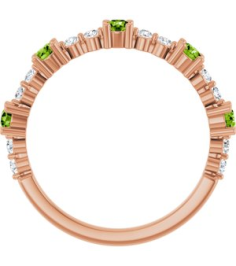 72051 Ring Set 14K Rose Natural Peridot Round 2.5 Mm Natural Diamond Polished Natural Peridot And 16 Ctw Natural Diamond Stackable Ring