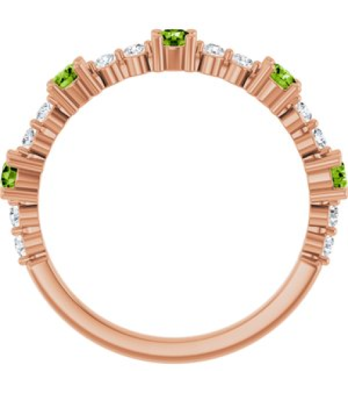 72051 Ring Set 14K Rose Natural Peridot Round 2.5 Mm Natural Diamond Polished Natural Peridot And 16 Ctw Natural Diamond Stackable Ring