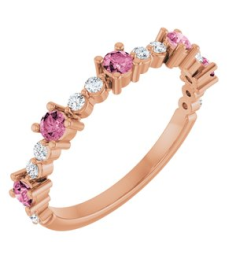72051 Ring Set 14K Rose Natural Pink Tourmaline Round 2.5 Mm Natural Diamond Polished Natural Pink Tourmaline And 16 Ctw Natural Diamond Stackable Ring
