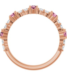 72051 Ring Set 14K Rose Natural Pink Tourmaline Round 2.5 Mm Natural Diamond Polished Natural Pink Tourmaline And 16 Ctw Natural Diamond Stackable Ring