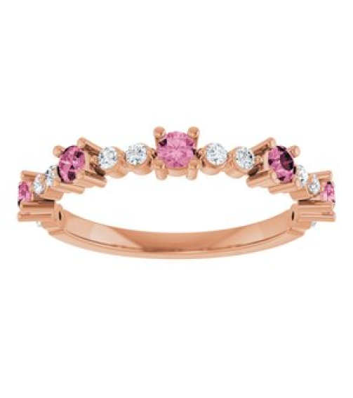72051 Ring Set 14K Rose Natural Pink Tourmaline Round 2.5 Mm Natural Diamond Polished Natural Pink Tourmaline And 16 Ctw Natural Diamond Stackable Ring