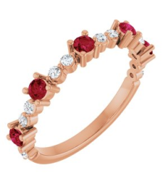 72051 Ring Set 14K Rose Natural Ruby Round 2.5 Mm Natural Diamond Polished Natural Ruby And 16 Ctw Natural Diamond Stackable Ring