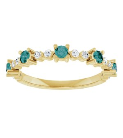 72051 Ring Set 14K Yellow Lab-Grown Alexandrite Round 2.5 Mm Natural Diamond Polished Lab-Grown Alexandrite And 16 Ctw Natural Diamond Stackable Ring