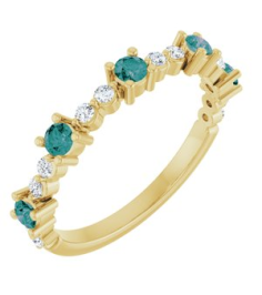 72051 Ring Set 14K Yellow Natural Alexandrite Round 2.5 Mm Natural Diamond Polished Natural Alexandrite And 16 Ctw Natural Diamond Stackable Ring