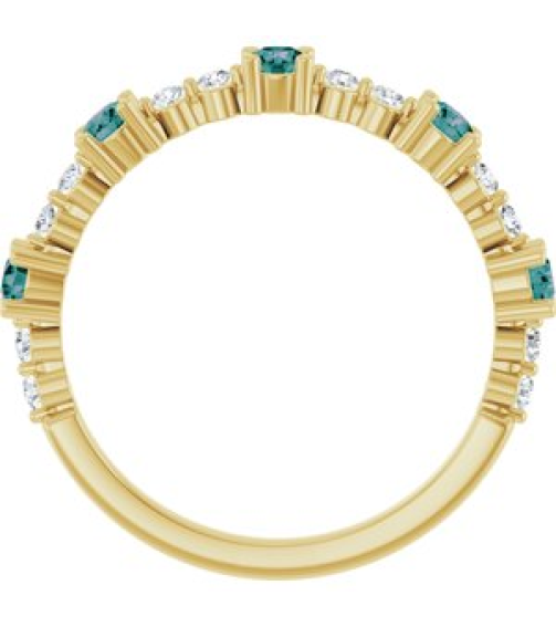 72051 Ring Set 14K Yellow Natural Alexandrite Round 2.5 Mm Natural Diamond Polished Natural Alexandrite And 16 Ctw Natural Diamond Stackable Ring