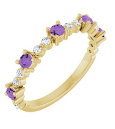 72051 Ring Set 14K Yellow Natural Amethyst Round 2.5 Mm Natural Diamond Polished Natural Amethyst And 16 Ctw Natural Diamond Stackable Ring
