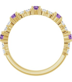 72051 Ring Set 14K Yellow Natural Amethyst Round 2.5 Mm Natural Diamond Polished Natural Amethyst And 16 Ctw Natural Diamond Stackable Ring