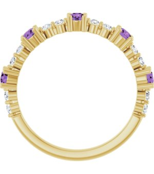 72051 Ring Set 14K Yellow Natural Amethyst Round 2.5 Mm Natural Diamond Polished Natural Amethyst And 16 Ctw Natural Diamond Stackable Ring