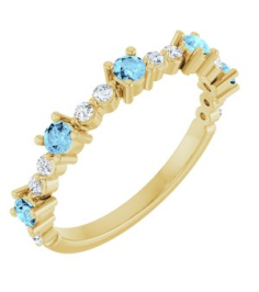 72051 Ring Set 14K Yellow Natural Aquamarine Round 2.5 Mm Natural Diamond Polished Natural Aquamarine And 16 Ctw Natural Diamond Stackable Ring