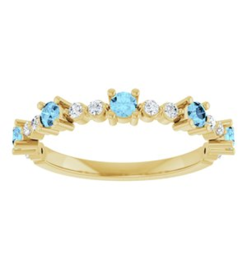 72051 Ring Set 14K Yellow Natural Aquamarine Round 2.5 Mm Natural Diamond Polished Natural Aquamarine And 16 Ctw Natural Diamond Stackable Ring