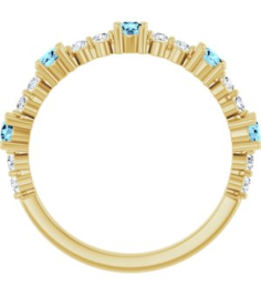 72051 Ring Set 14K Yellow Natural Aquamarine Round 2.5 Mm Natural Diamond Polished Natural Aquamarine And 16 Ctw Natural Diamond Stackable Ring
