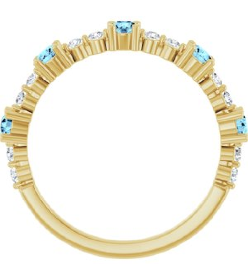 72051 Ring Set 14K Yellow Natural Aquamarine Round 2.5 Mm Natural Diamond Polished Natural Aquamarine And 16 Ctw Natural Diamond Stackable Ring