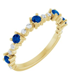 72051 Ring Set 14K Yellow Natural Blue Sapphire Round 2.5 Mm Natural Diamond Polished Natural Blue Sapphire And 16 Ctw Natural Diamond Stackable Ring
