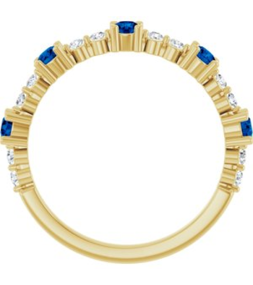 72051 Ring Set 14K Yellow Natural Blue Sapphire Round 2.5 Mm Natural Diamond Polished Natural Blue Sapphire And 16 Ctw Natural Diamond Stackable Ring