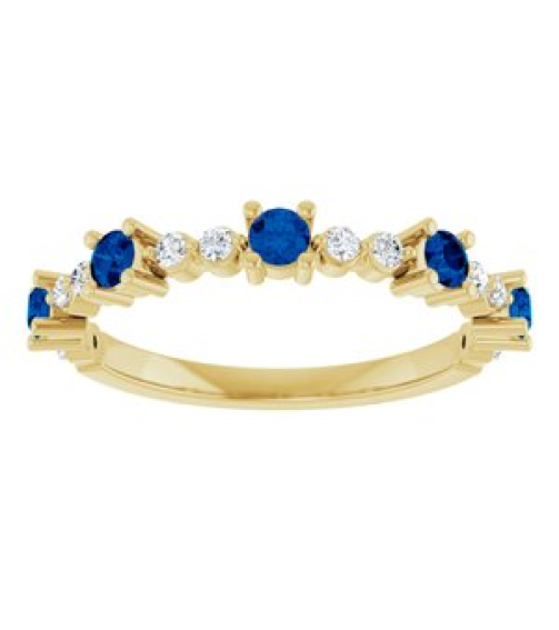 72051 Ring Set 14K Yellow Natural Blue Sapphire Round 2.5 Mm Natural Diamond Polished Natural Blue Sapphire And 16 Ctw Natural Diamond Stackable Ring